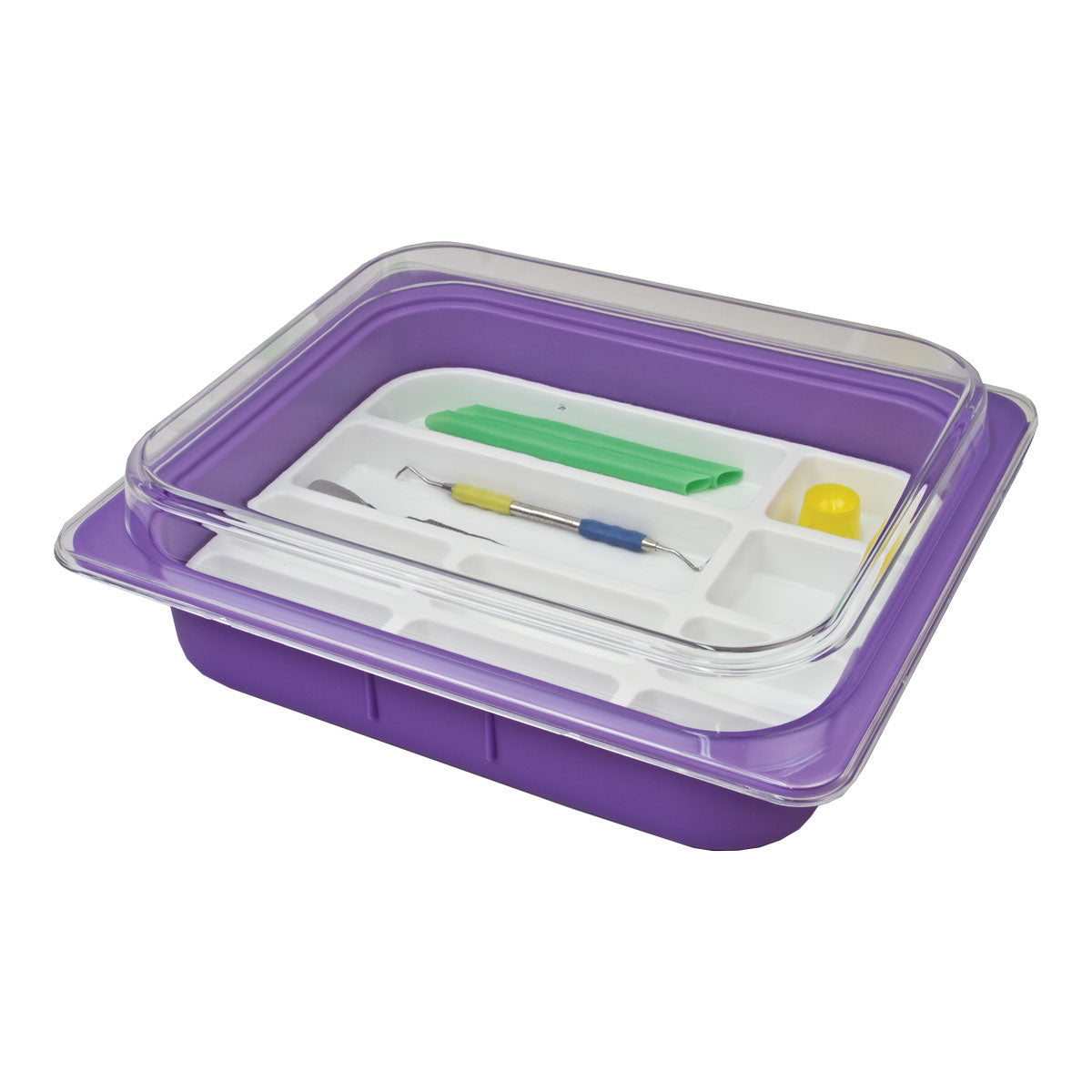 Neon Purple Plasdent Procedure Tub Shown With Lid & Accessories