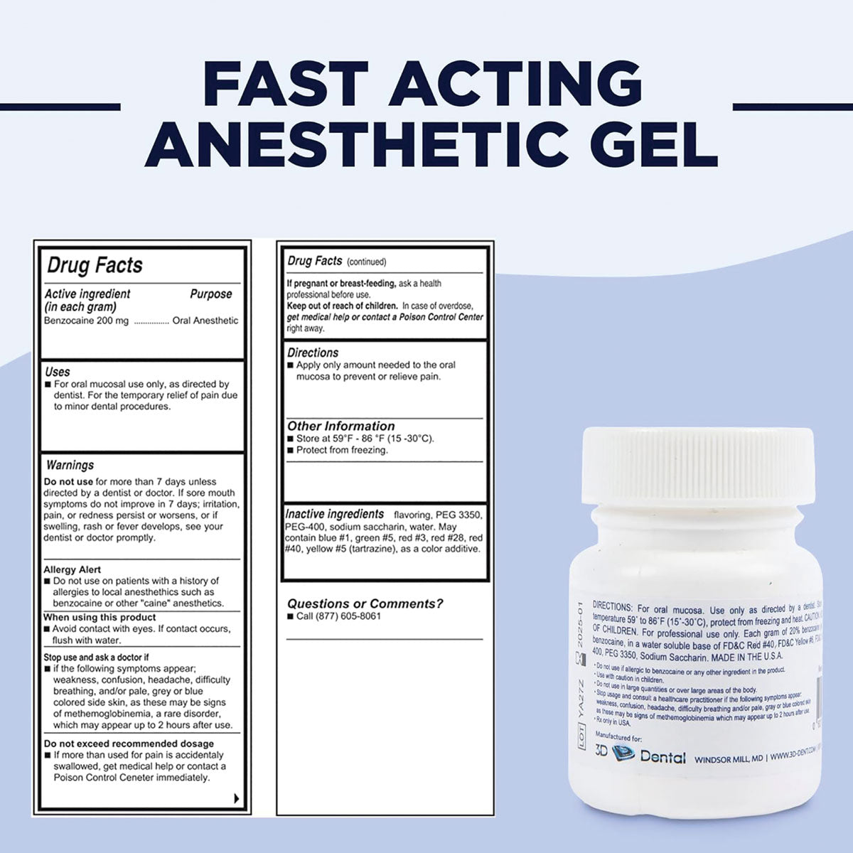 Label for the fast-acting anesthetic gel
