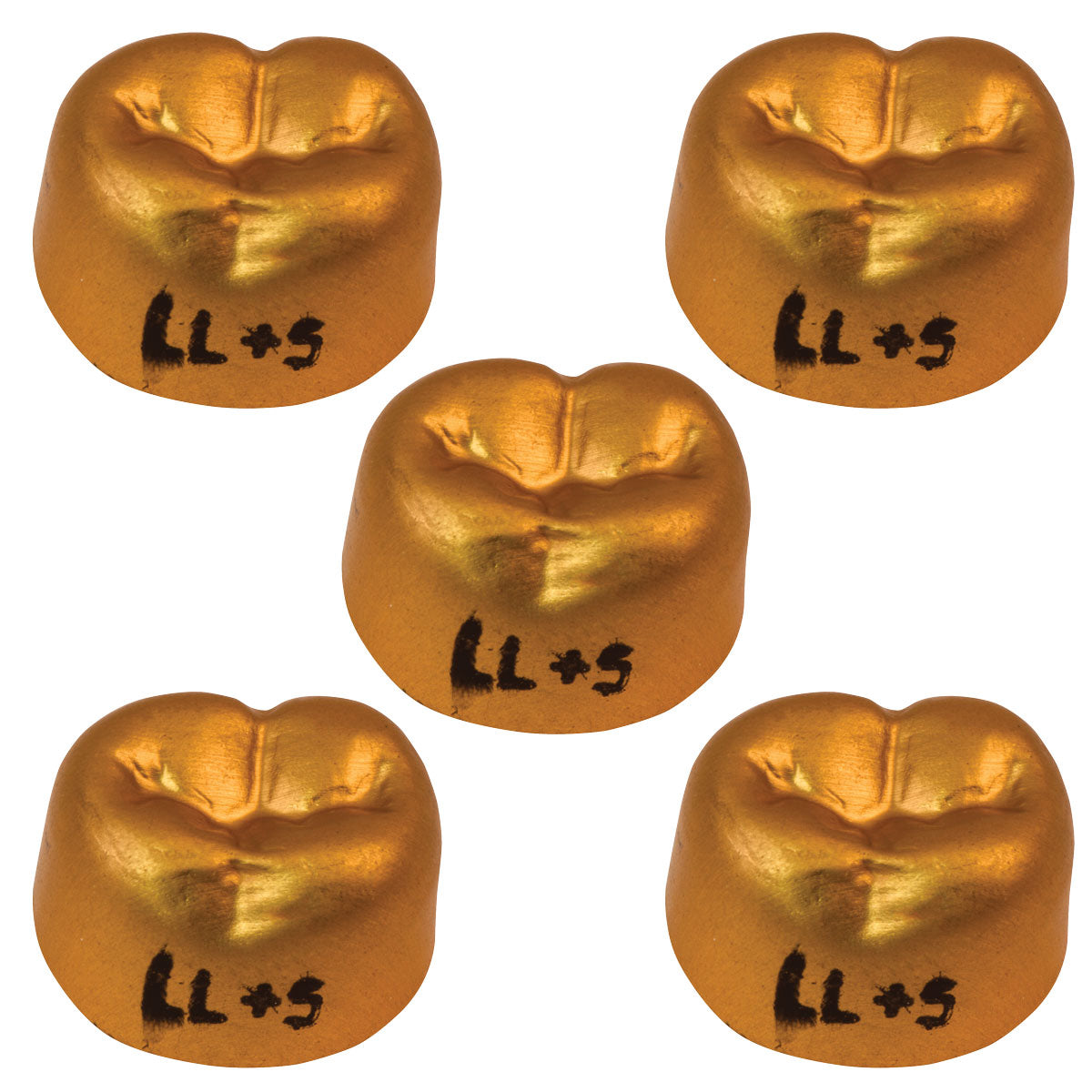 Pkg of 5 Dexiter Gold Anodized Temporary Crowns (2nd Lower Left Bicuspid)
