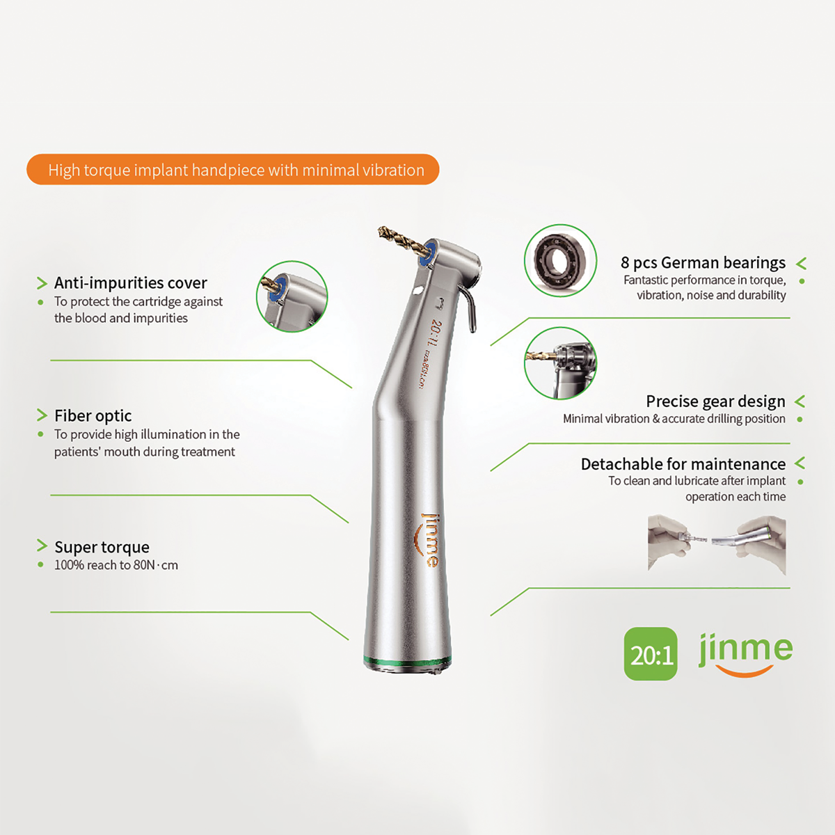 20:1 Electric Fiberoptic Implant Handpiece