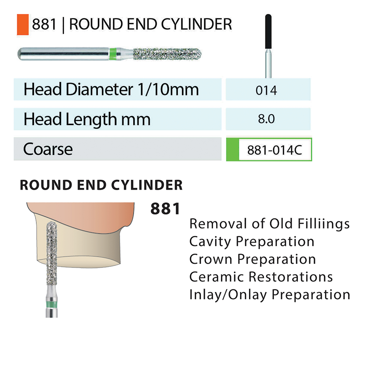 MARK3 Blue Streak Diamond Burs - Round End Cylinder 881