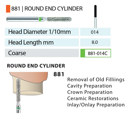 MARK3 Blue Streak Diamond Burs - Round End Cylinder 881