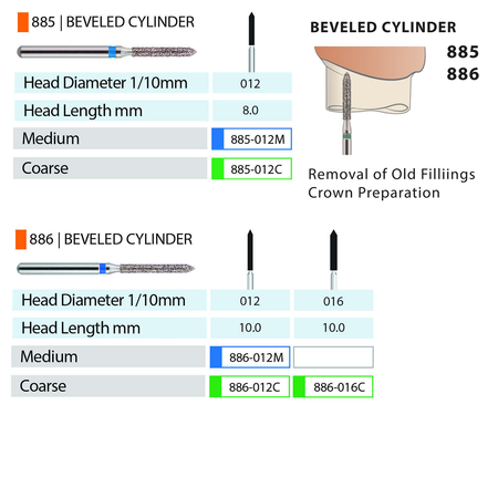 MARK3 Blue Streak Diamond Burs - Beveled Cylinder Chart