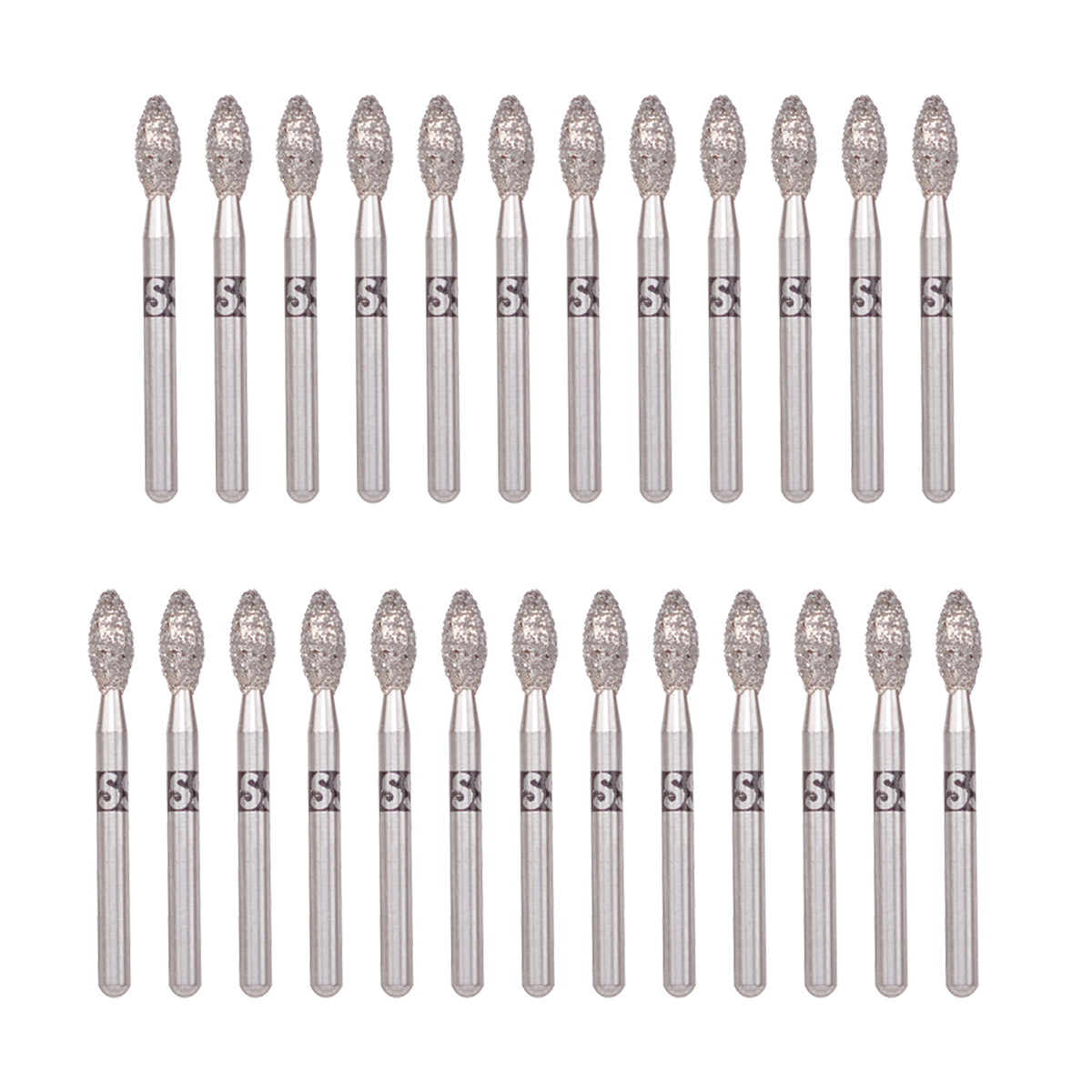 Package of 25 SS White Piranha Diamond Burs (Pointed Football)
