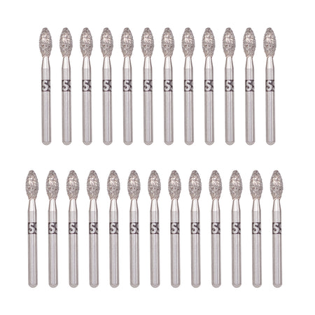 Package of 25 SS White Piranha Diamond Burs (Pointed Football)