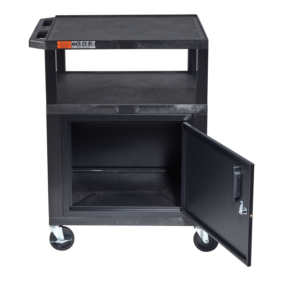 34" 2 Shelf Utility Cart With Cabinet