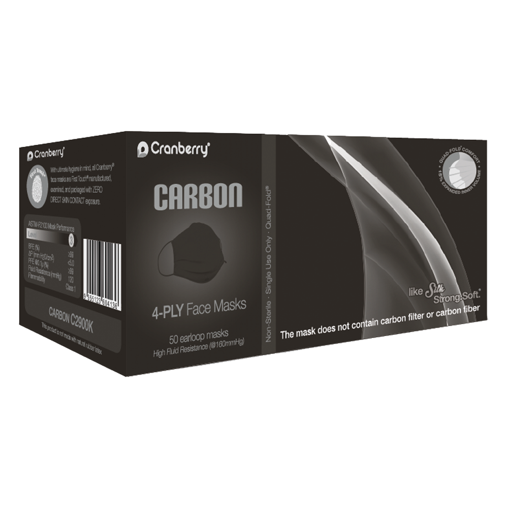 Cranberry Repel R2960SI 4-Ply Earloop Face Masks – Pearl Silver, 50 Per Box