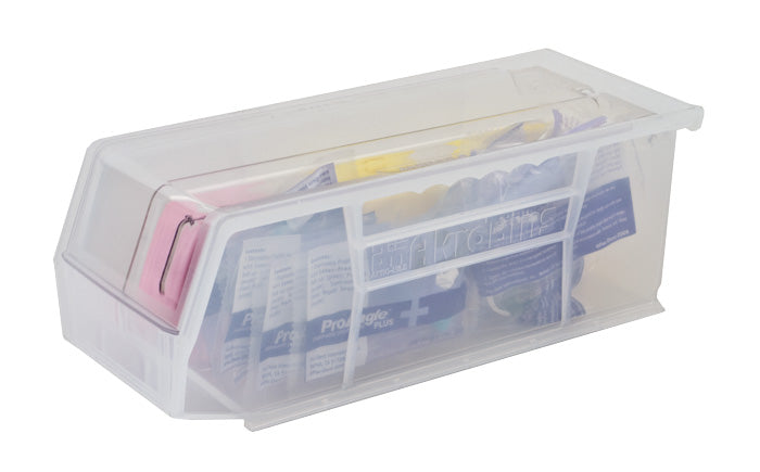 Akro Bin (10-7/8" x 4-1/8" x 4") With Lid & Divider Filled With Supplies