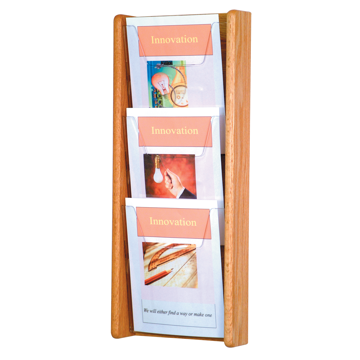 3 Pocket Oak/Acrylic Literature Rack