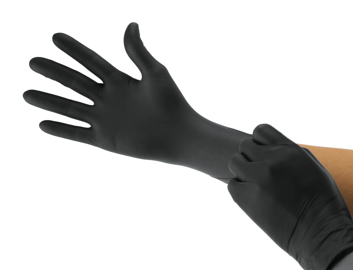 Cranberry Carbon Nitrile Gloves on Hands